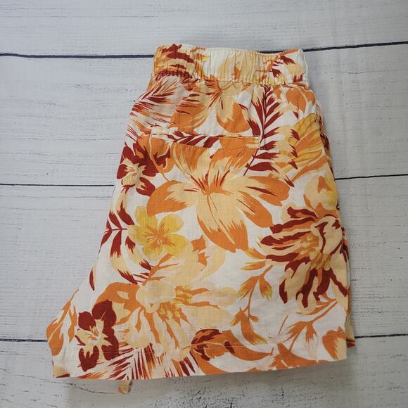 C&C California Size M 100% Linen Floral Pull On Lounge Shorts Orange White Bold - Picture 5 of 7